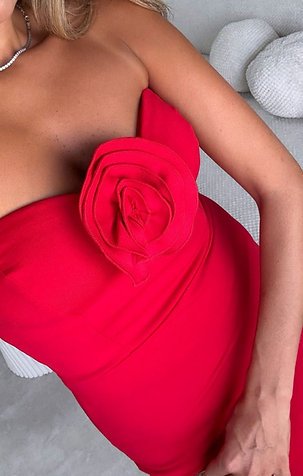 Rosette Midi Dress Red