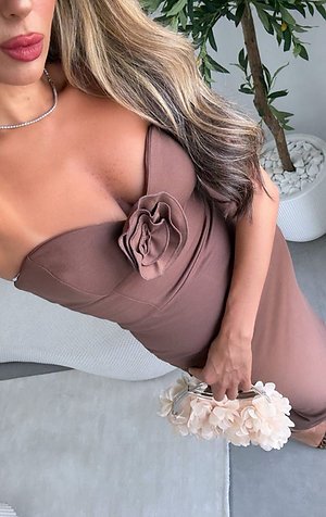 Rosette Midi Dress Brown
