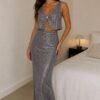 טופ אפור Luna Sequin Top