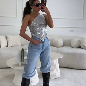 Nova One-Shoulder Sequin Top