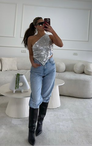 Nova One-Shoulder Sequin Top