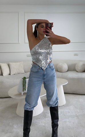 Nova One-Shoulder Sequin Top